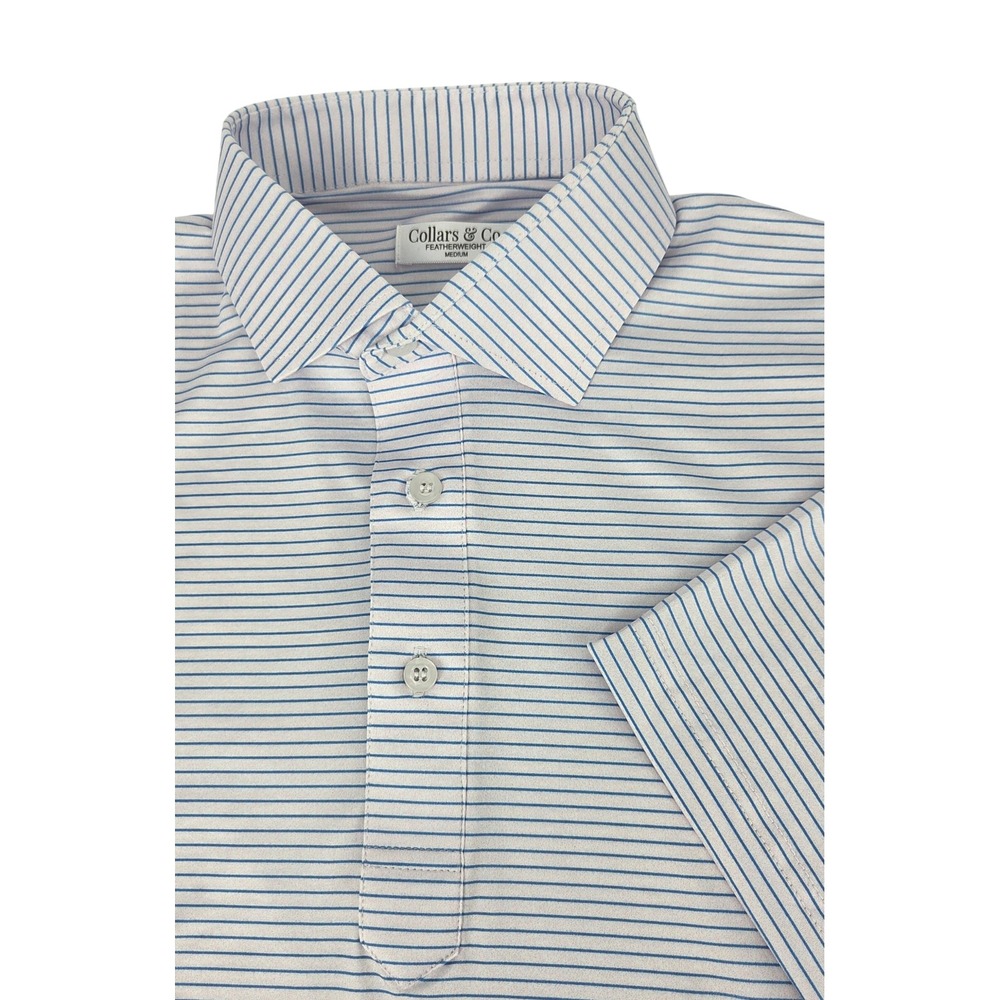 Collars and Co Featherweight Flex Polo Camden White with Blue Stripe Medium